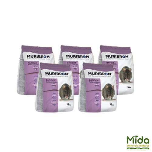 5 bolsas de Raticida MURIBROM CEREAL EXPRES mata ratas y ratones especial lugares secos 1kg