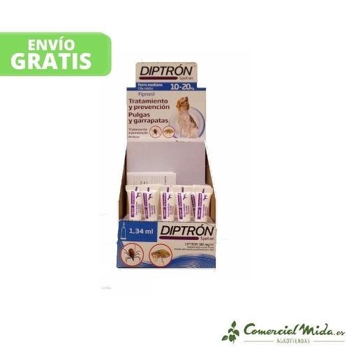 Expositor Diptron 1,34 ml 3 pipetas para perros 10 20 kg anti pulgas y garrapatas